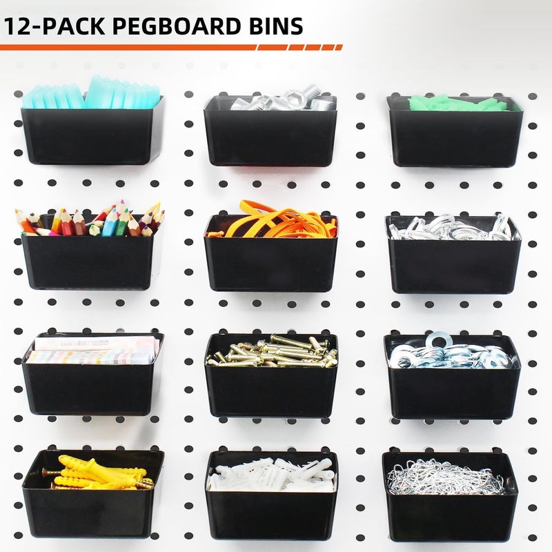 Calx 338PCS Pegboard Hooks Organizer Kit, Fit 1/8 or 1/4 inch Peg Board with Storage Bins, Pegboard Assortment Hooks Accessories Tool Hanging Storage for Garage, Kitchen, Bathroom (338) - Image 2